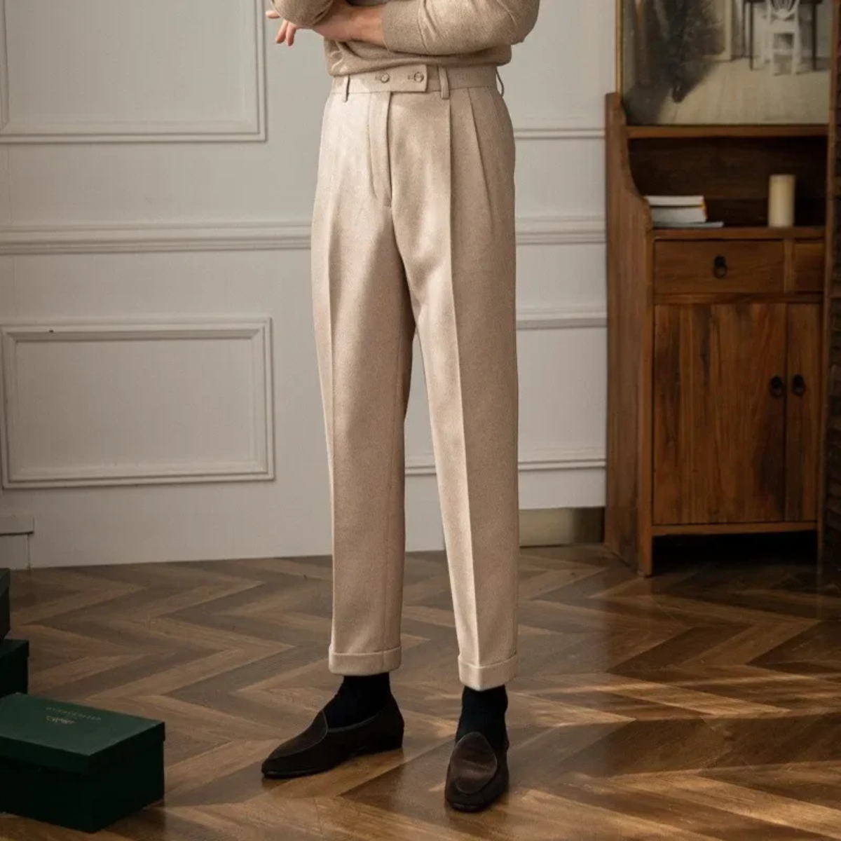 The Lakeshore Men’s High Waisted Wool Slim Fit Tailored Dress Pants