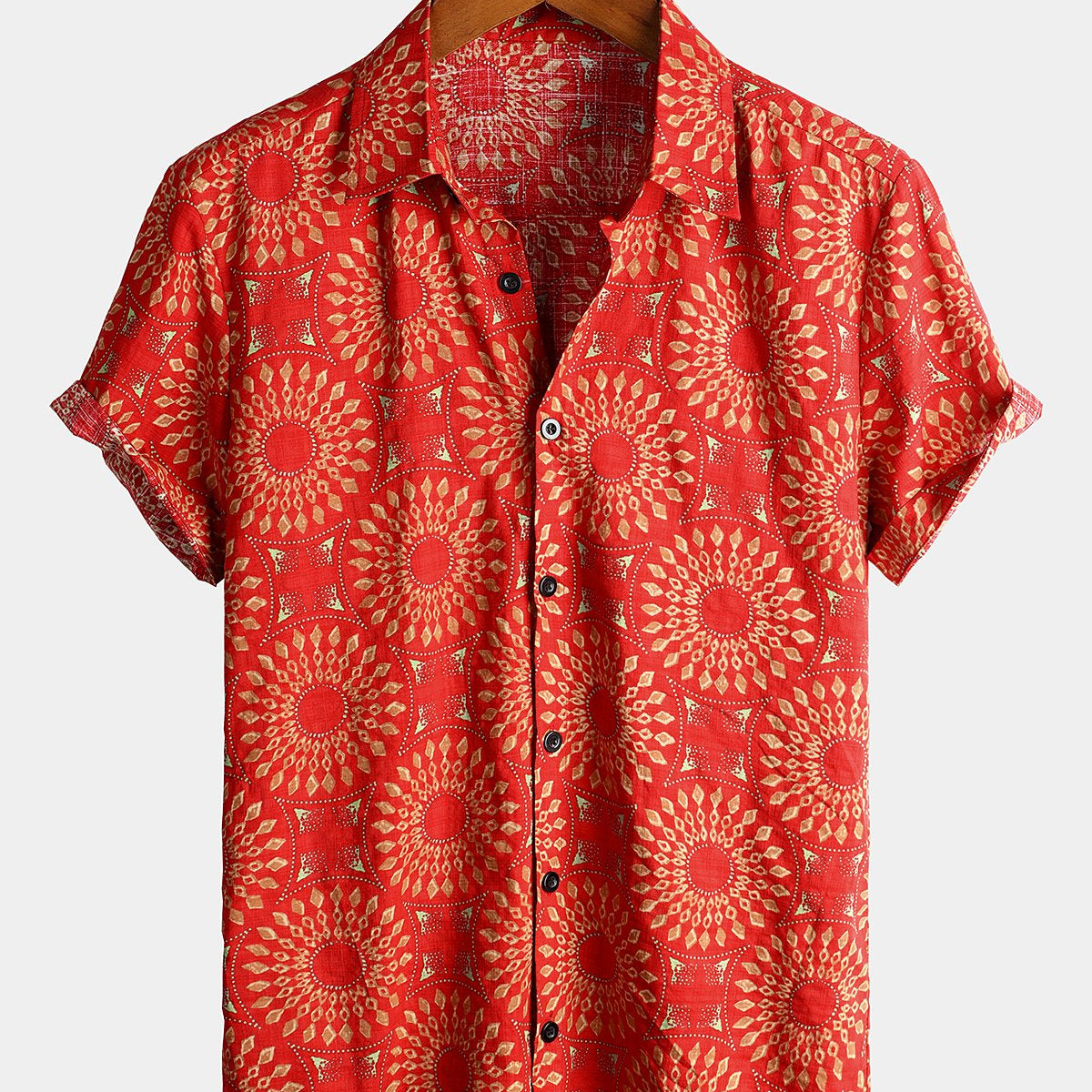 Men's Vintage 70s Disco Retro Short-Sleeve Button-Up Summer Shirt