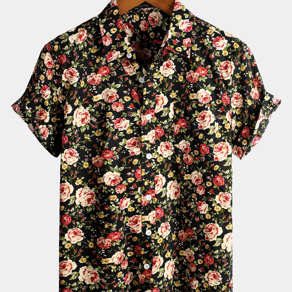 Men's Short-Sleeve Cotton Pink Print Shirt