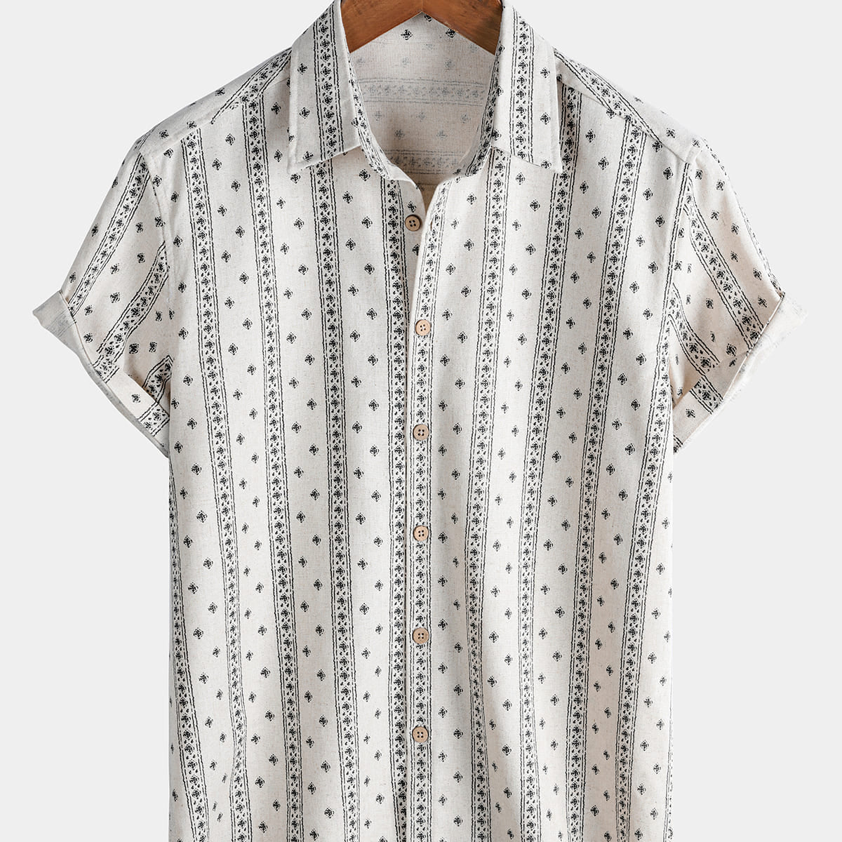 Men's Summer Bohemian-Style Short-Sleeve Striped Linen-Cotton Shirt