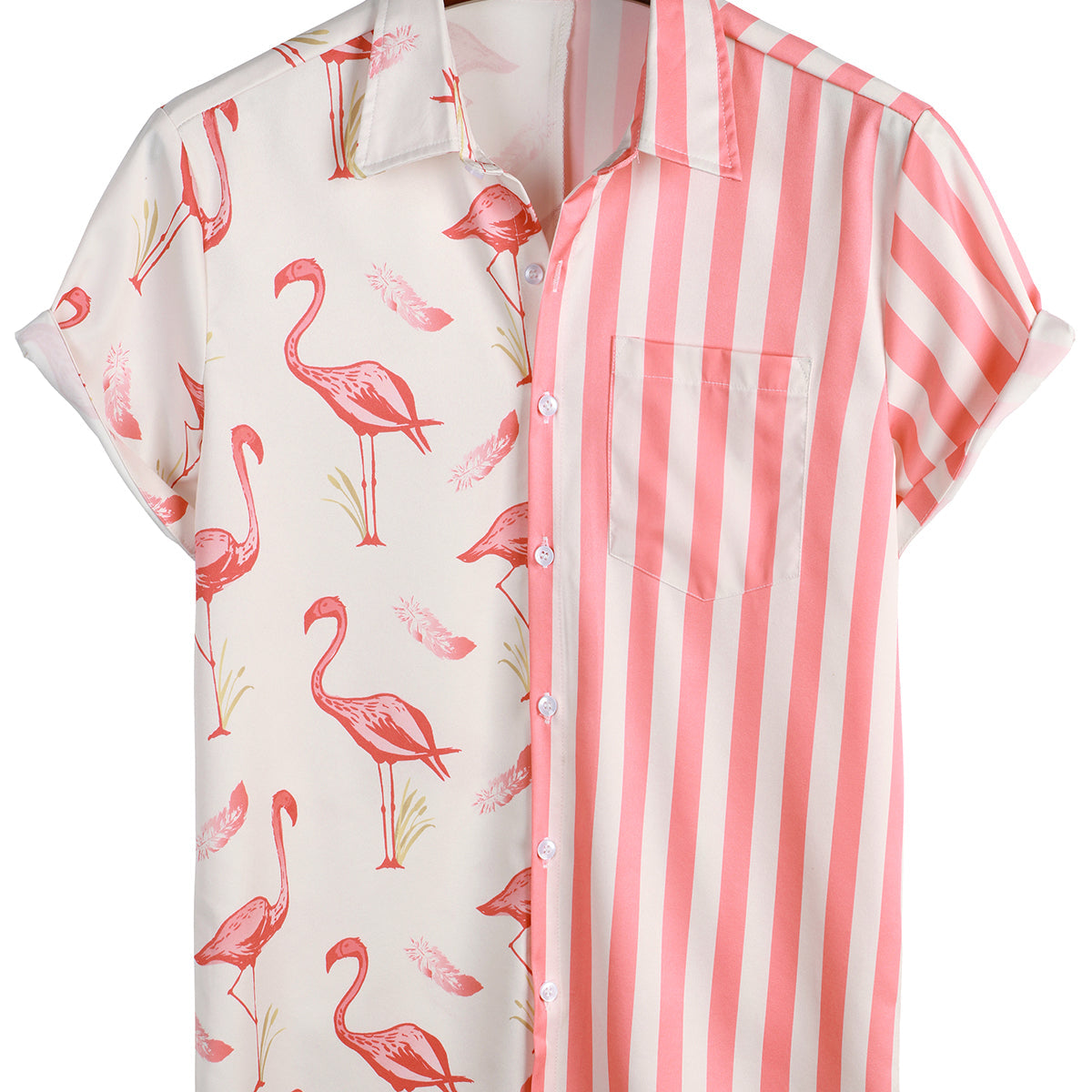 Men's Striped Summer Shirt with Pockets — Flamingo Pink Stripes
