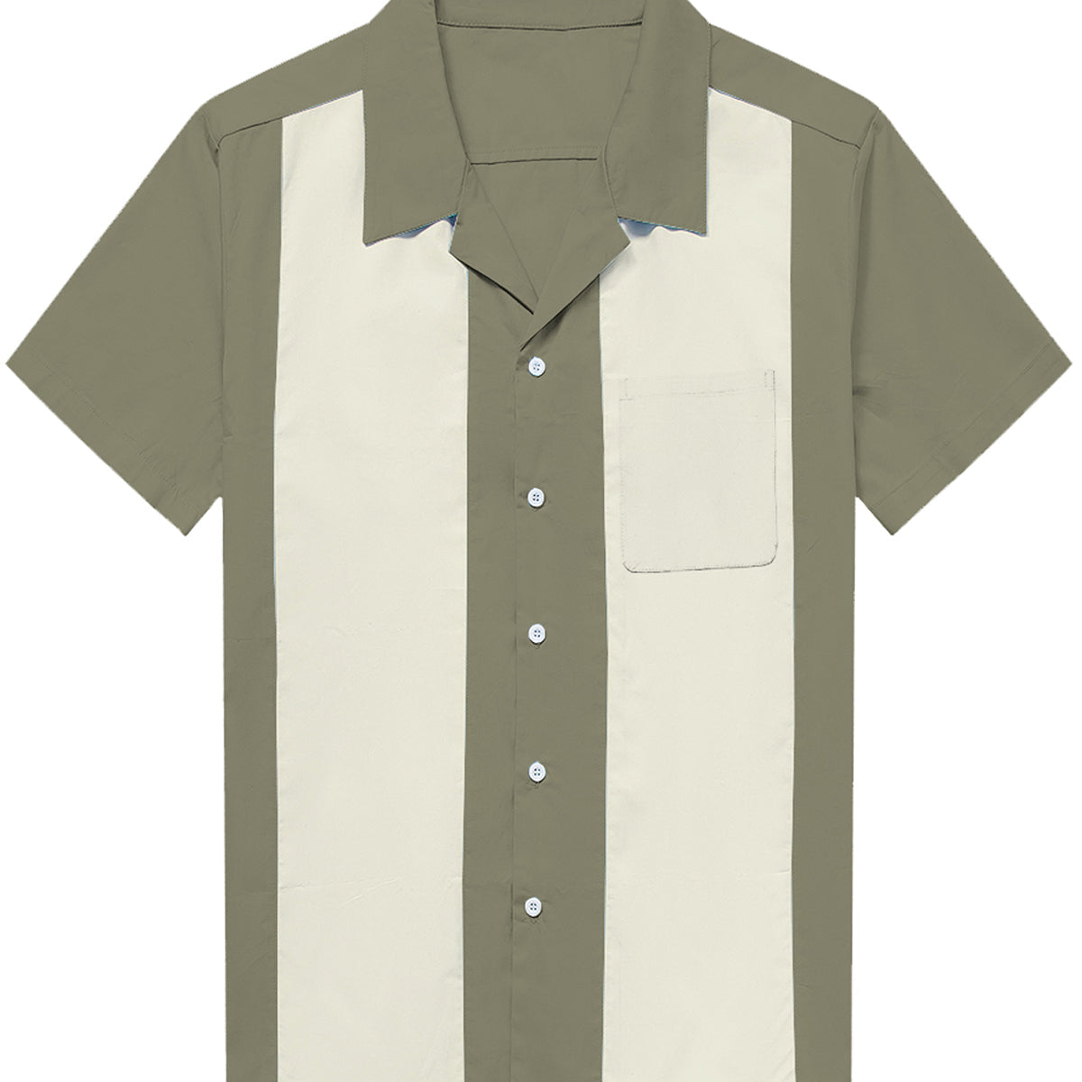 Men's Blue 50s Cuban Collar Short-Sleeve Shirt