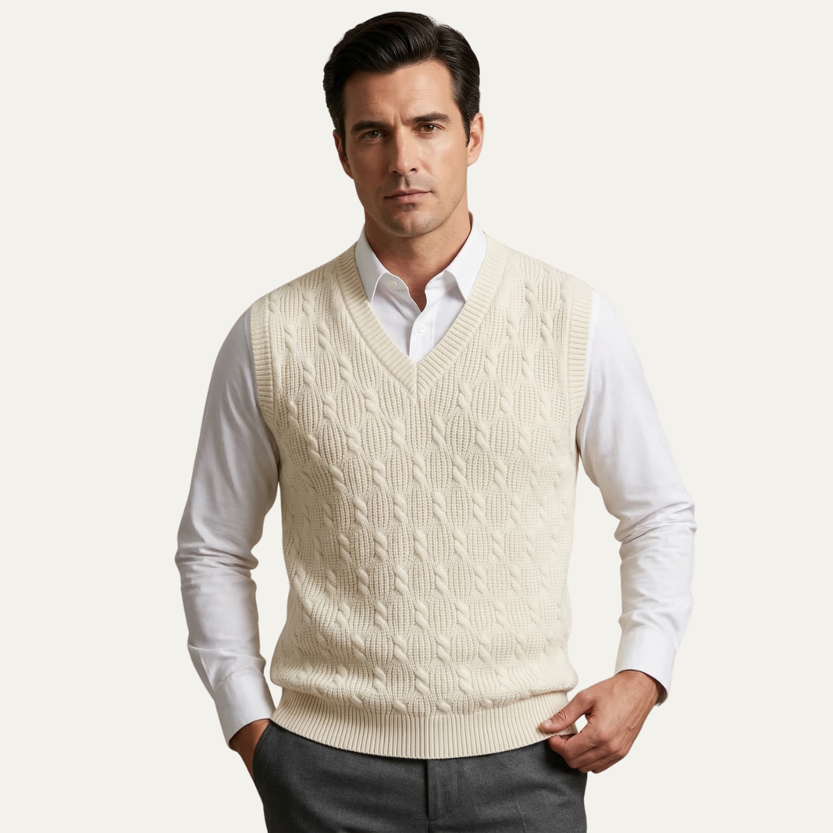 The Alberobello Men’s Warm Textured Knitted V Neck Vest