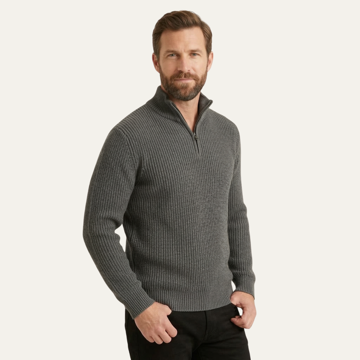 The Brighton Men's Merino Wool Sweater - Half Zip Knitted Pullover