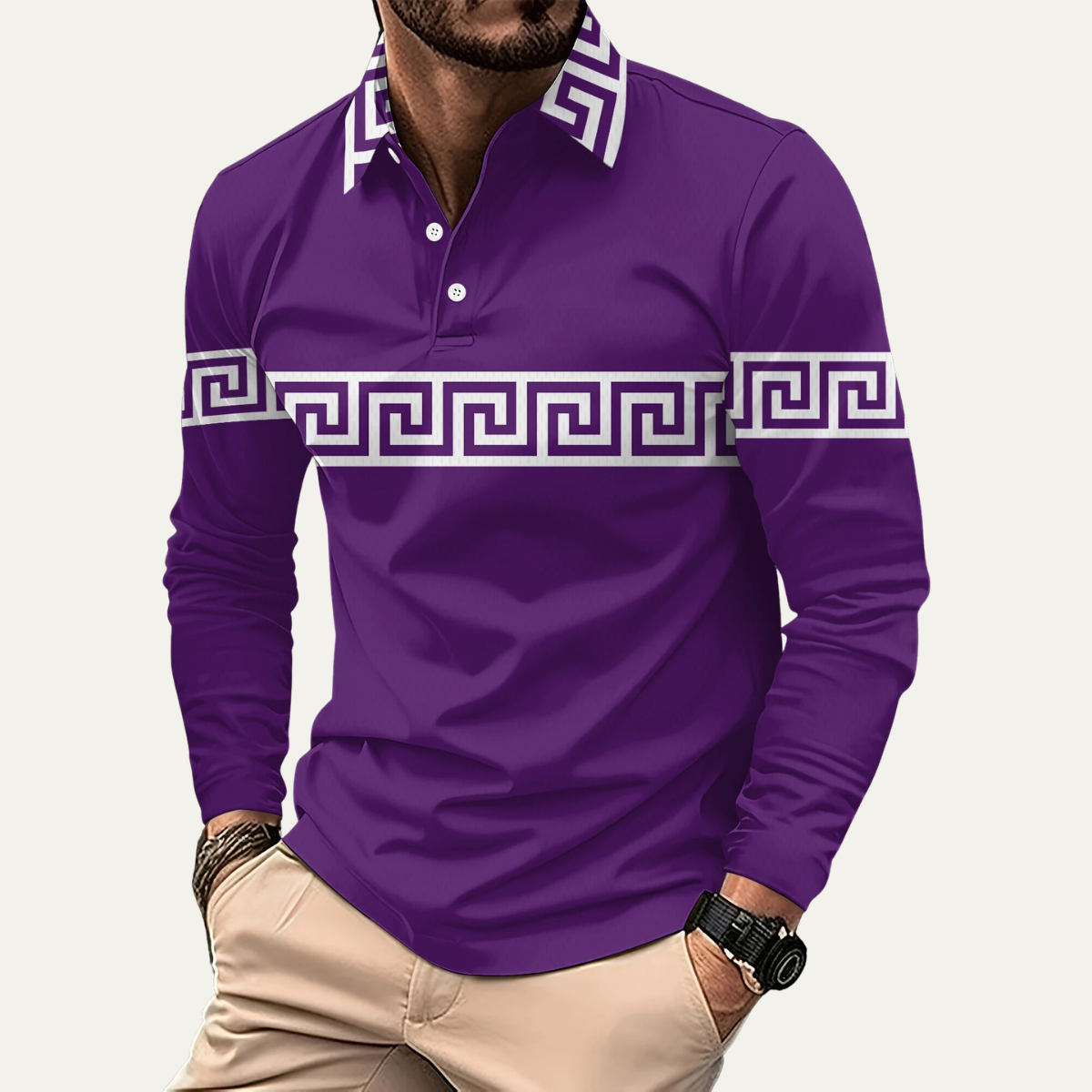 The Ortisei Men’s Greek Key Print Casual Slim Fit Polo Shirt