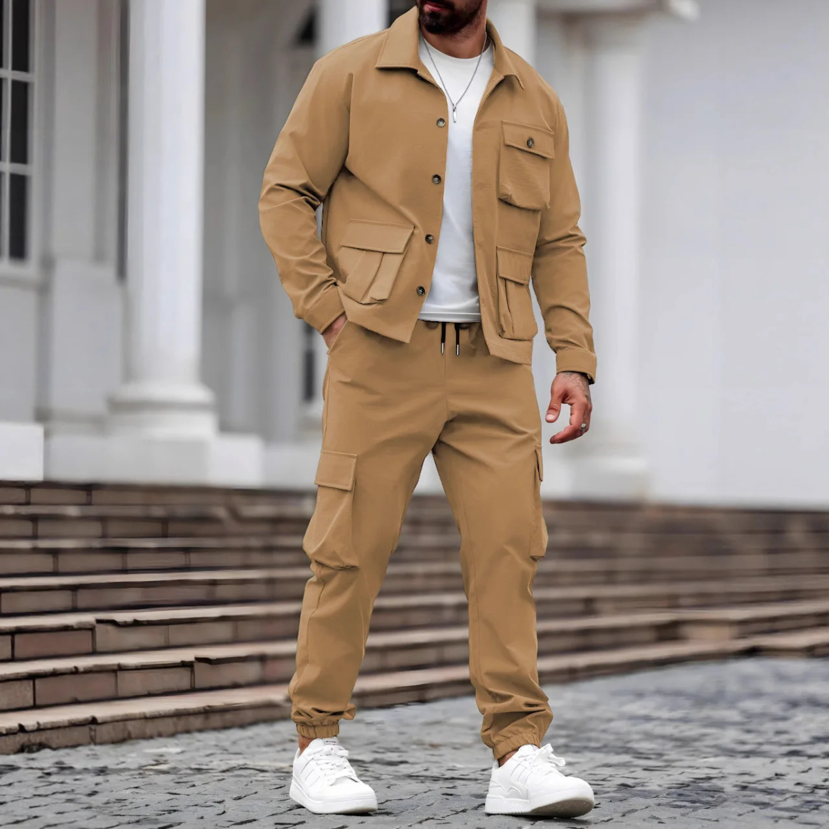 The Mantova Men’s Trendy Utility Cargo Set – Jacket and Pants