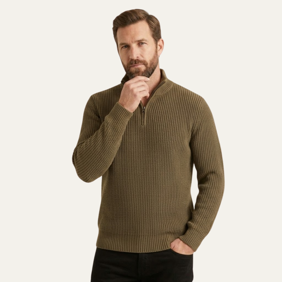 The Brighton Men's Merino Wool Sweater - Half Zip Knitted Pullover