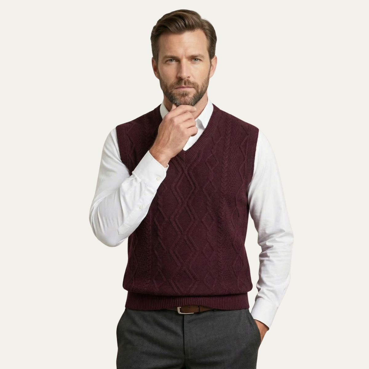 The Canazei Men’s Winter Cable Knitted V Neck Sweater Vest