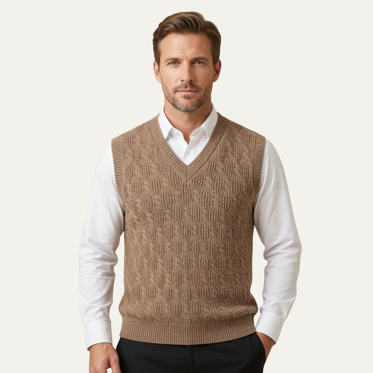 The Alberobello Men’s Warm Textured Knitted V Neck Vest