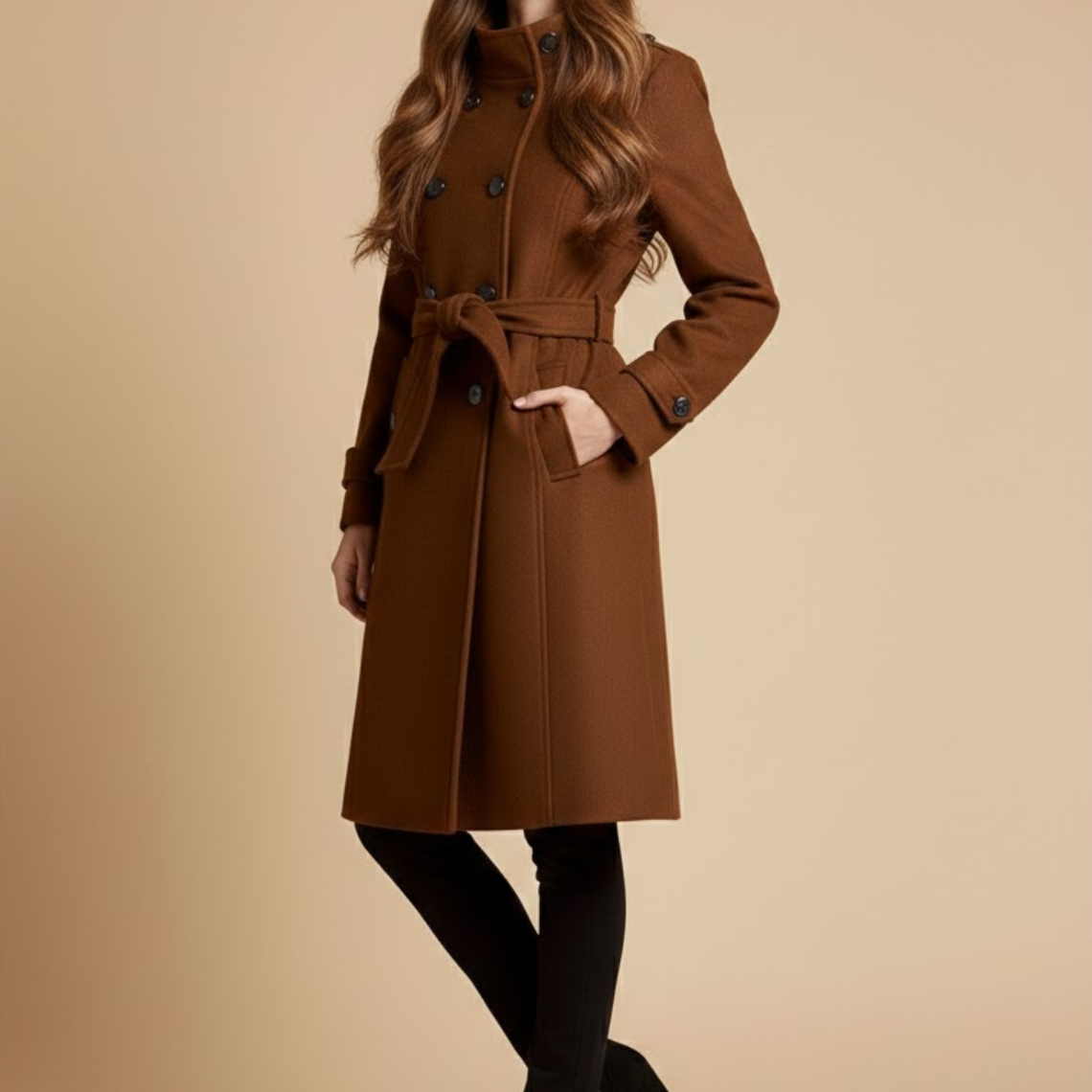 Mid-Length Women's Coat with Classic Collar for Any Occasion