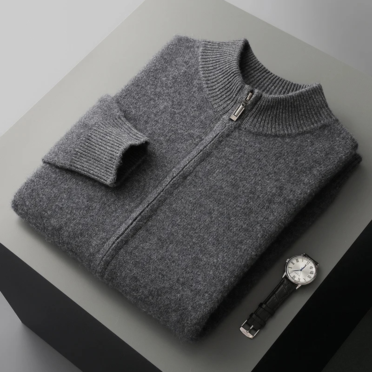 The Maplecrest Men's Merino  Mock Neck Cashmere Zip Up Cardigan