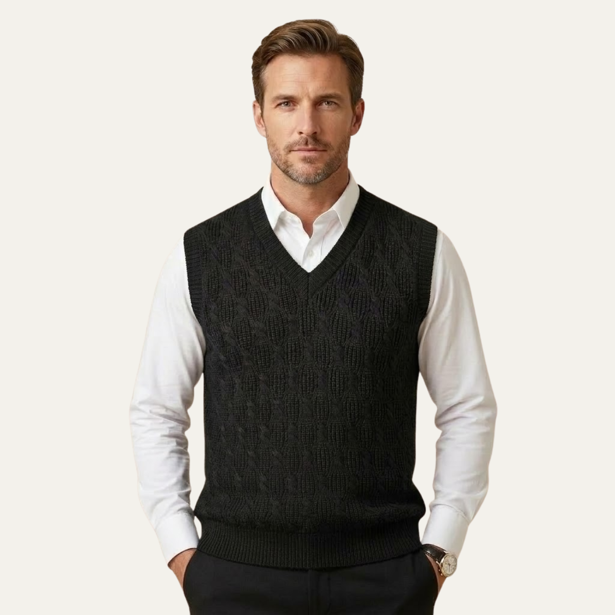 The Alberobello Men’s Warm Textured Knitted V Neck Vest