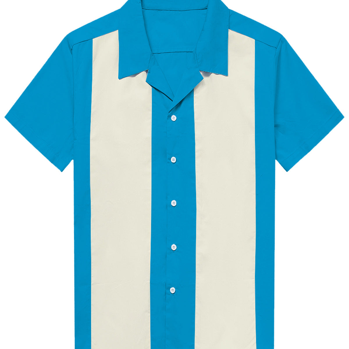 Men's Blue 50s Cuban Collar Short-Sleeve Shirt