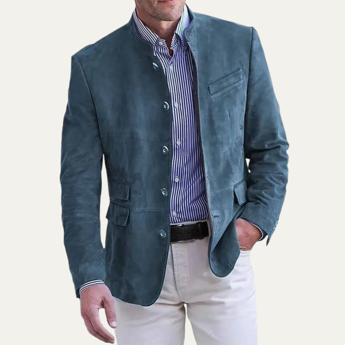 The Belmont Men’s Casual Suede Blazer Jacket – Single Breasted Button Coat