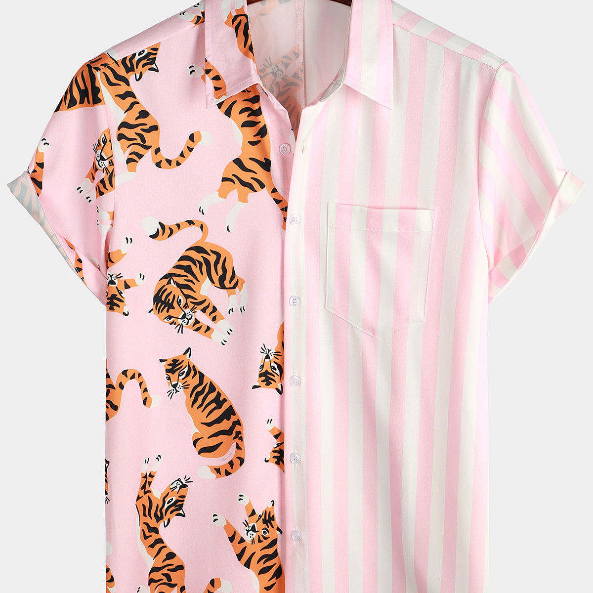 Men's Striped Seam Summer Shirt with Pockets