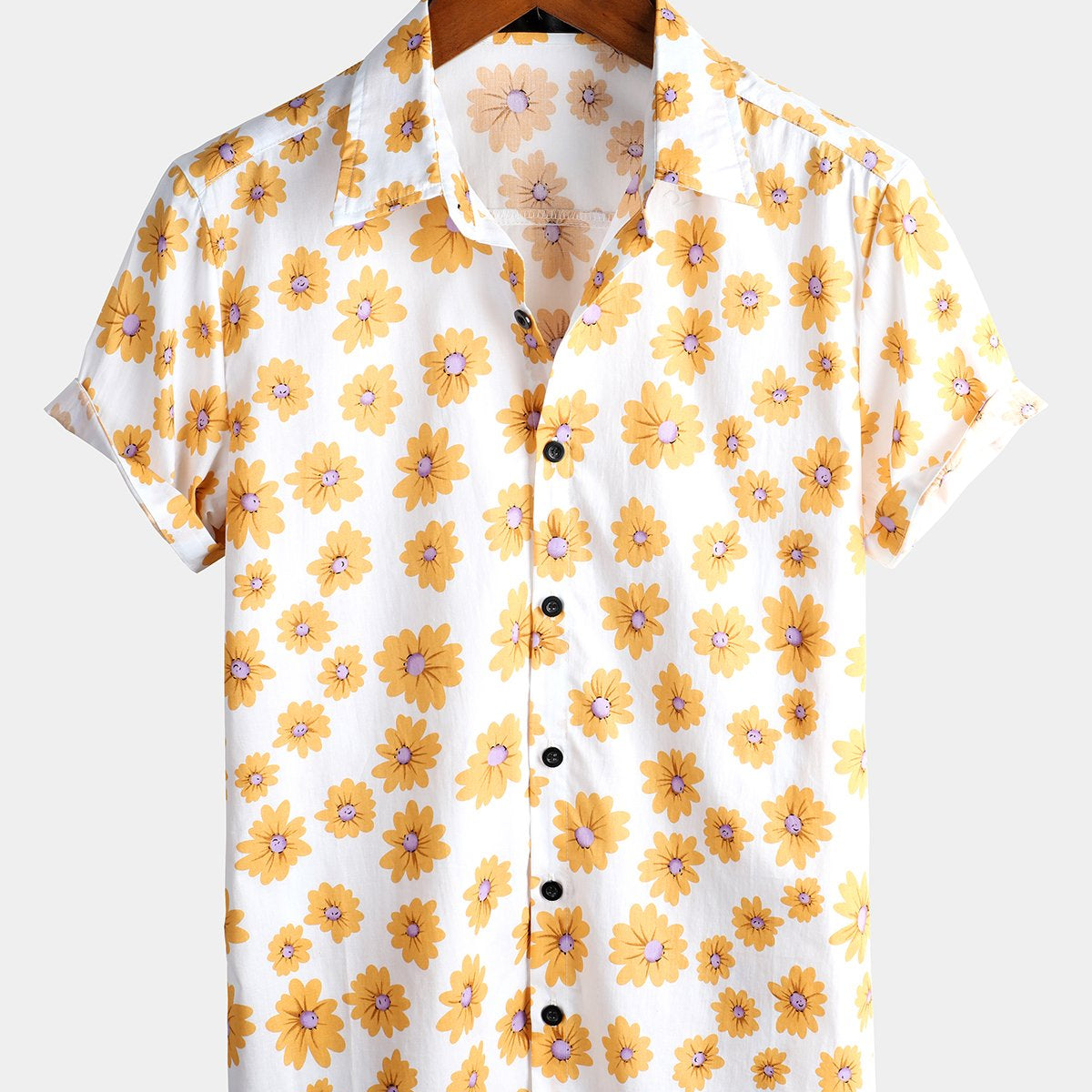 Men's Tropical Hawaiian Floral Print Cotton Shirt