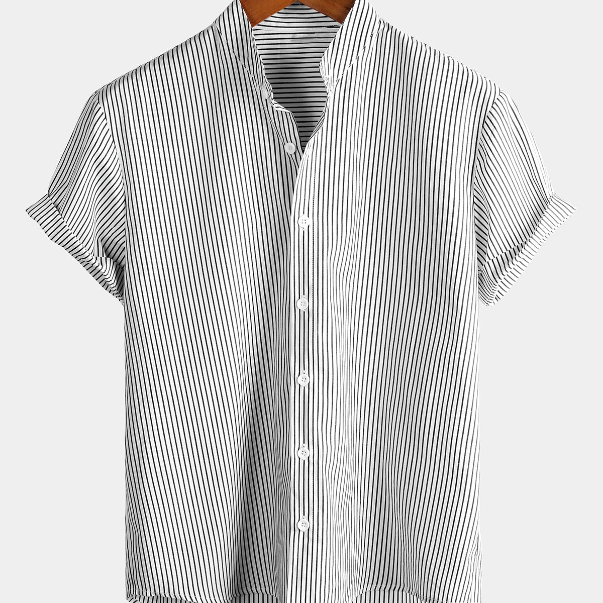 Men's Breathable Cotton Short-Sleeve Striped Shirts