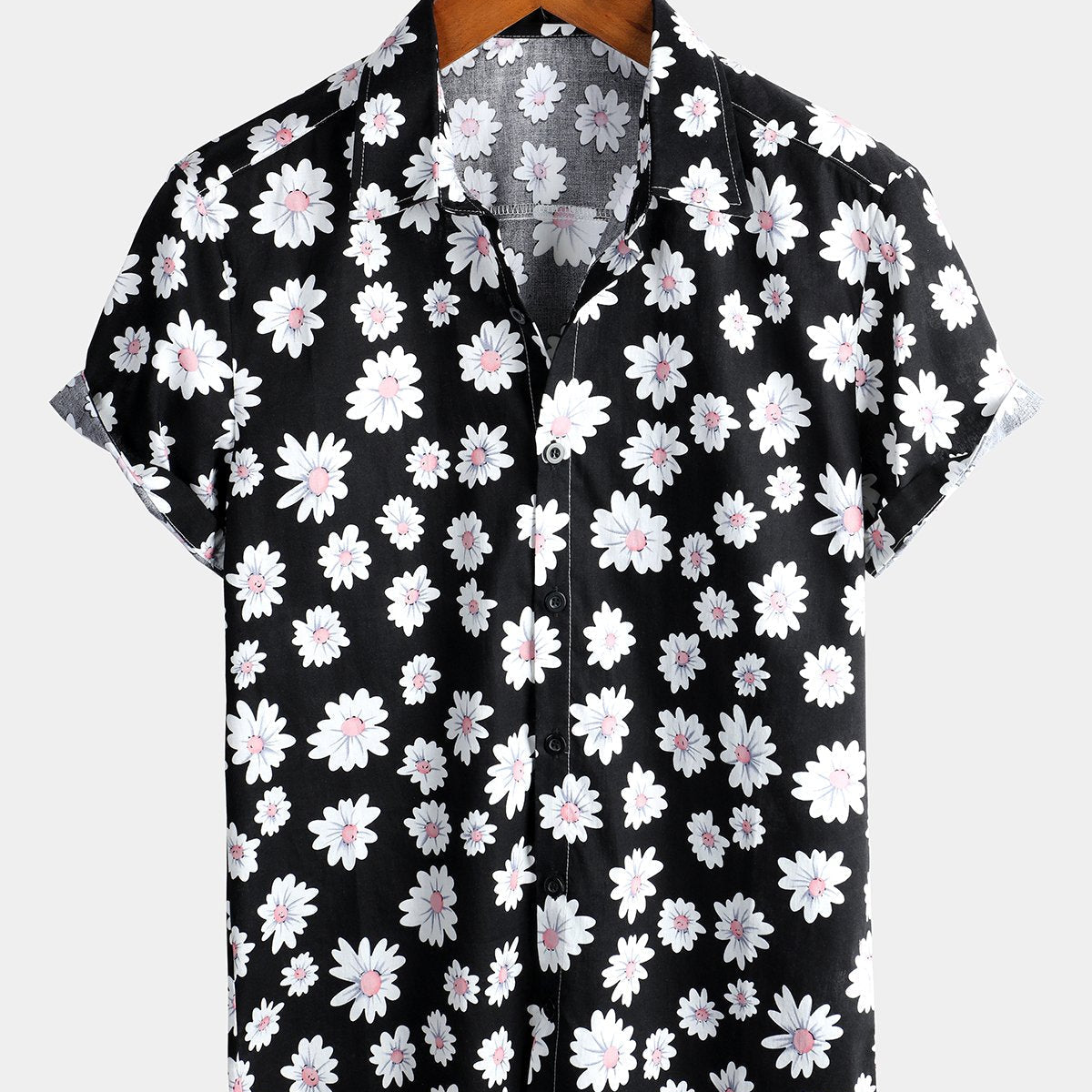 Men's Tropical Hawaiian Cotton Daisy Print Floral Shirt