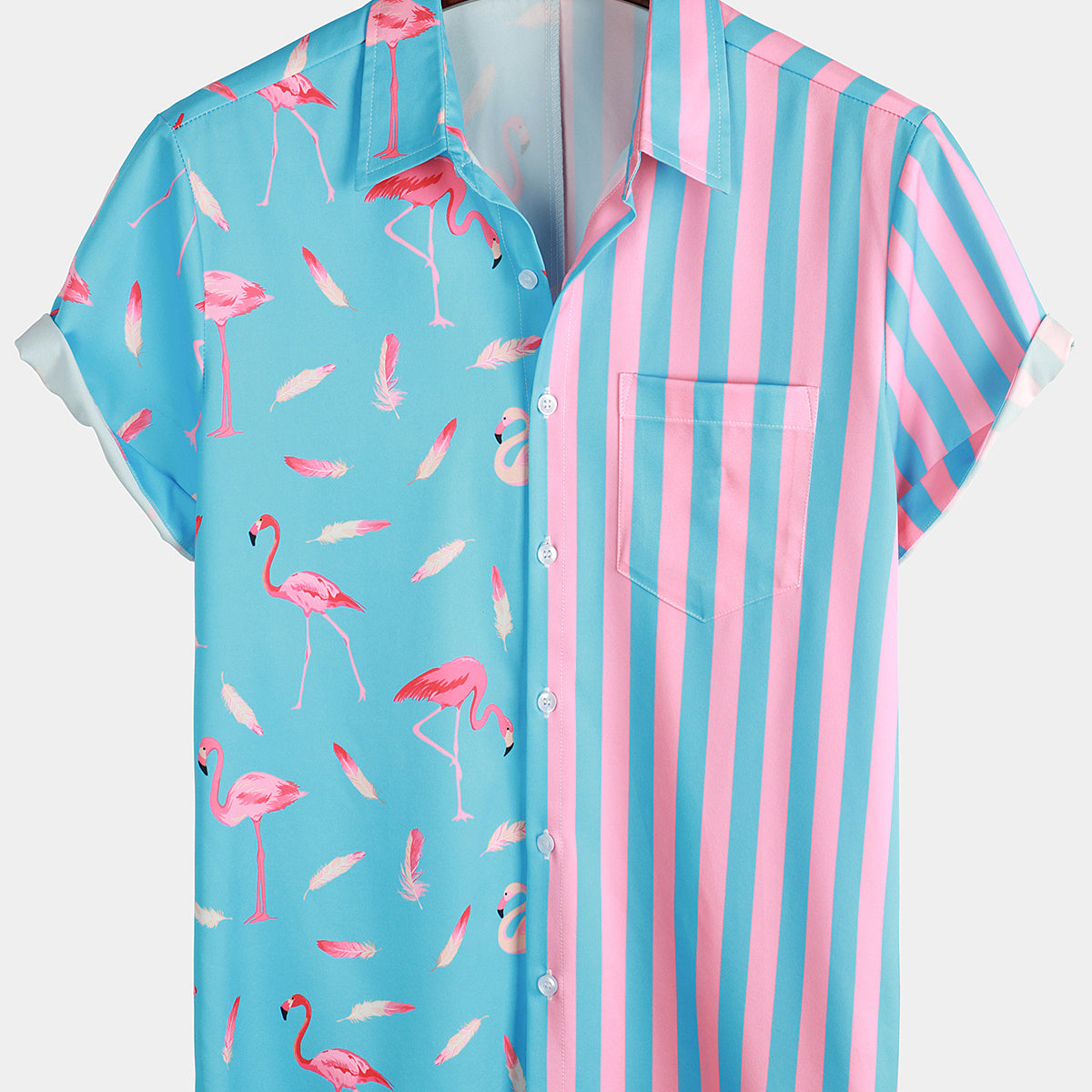 Men's Flamingo Pink Striped Summer Shirt