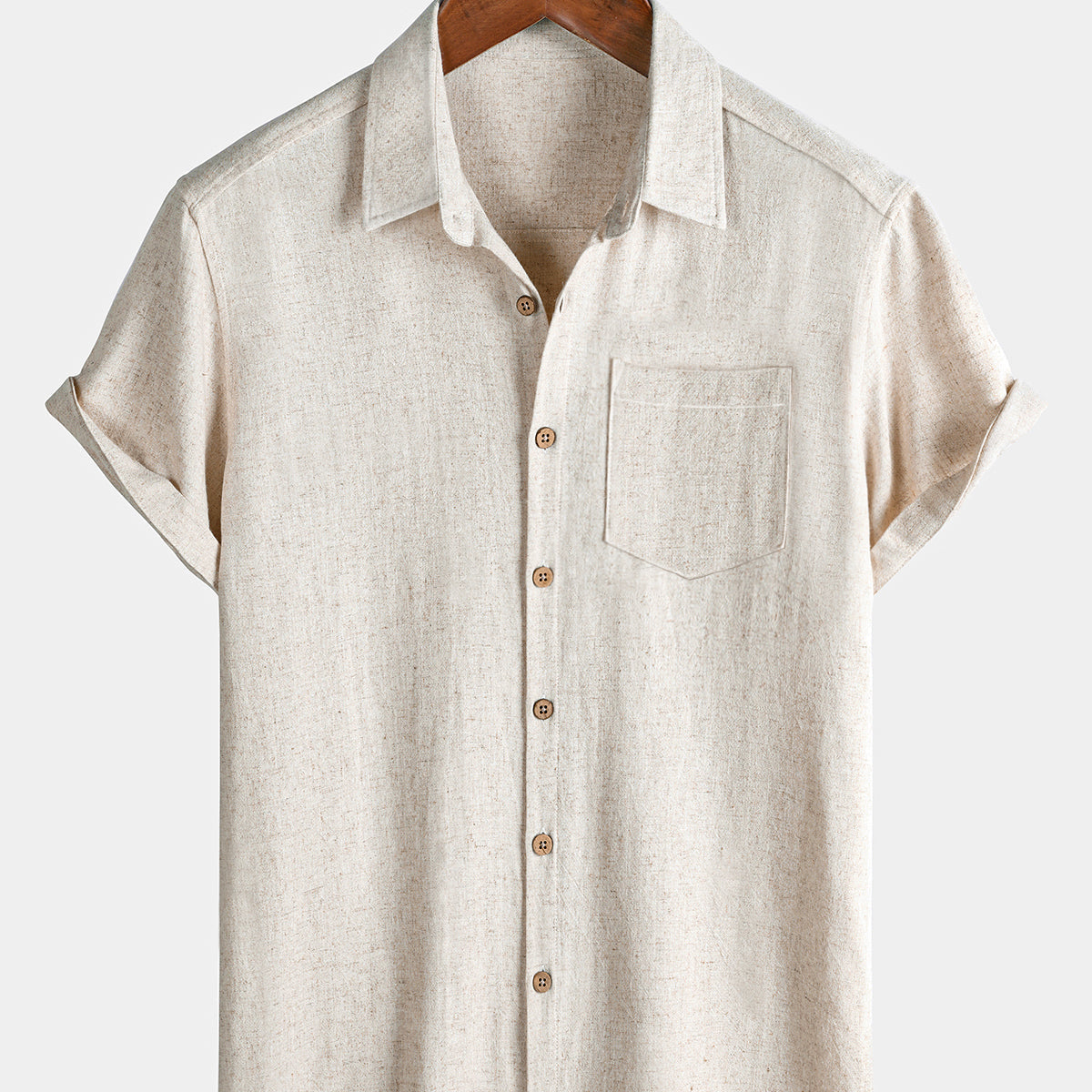 Men's Comfort Sport Solid Beige Short-Sleeve Shirt