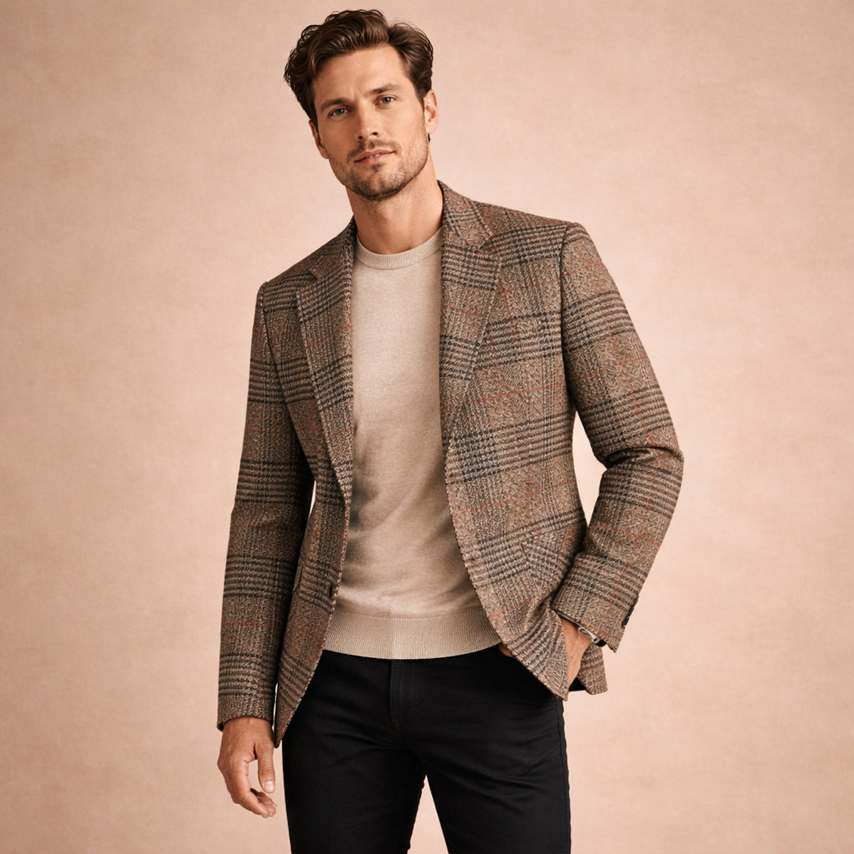 The Monopoli Men’s Slim Fit Check Plaid Tweed Blazer Suit