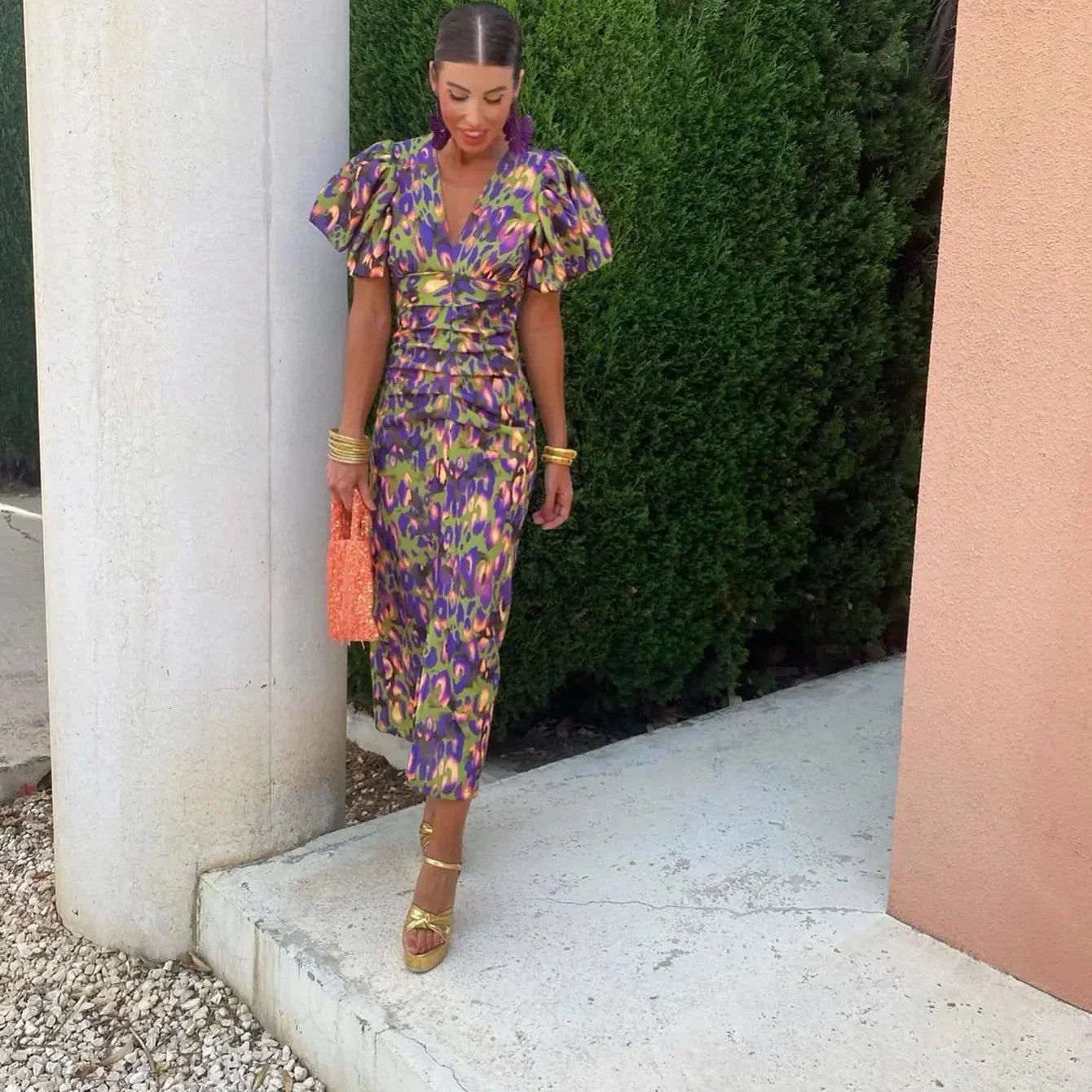 Wedding Guest Dress with Puff Sleeves