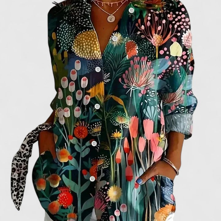 Anica - Vibrant Artistic Button-Up Blouse
