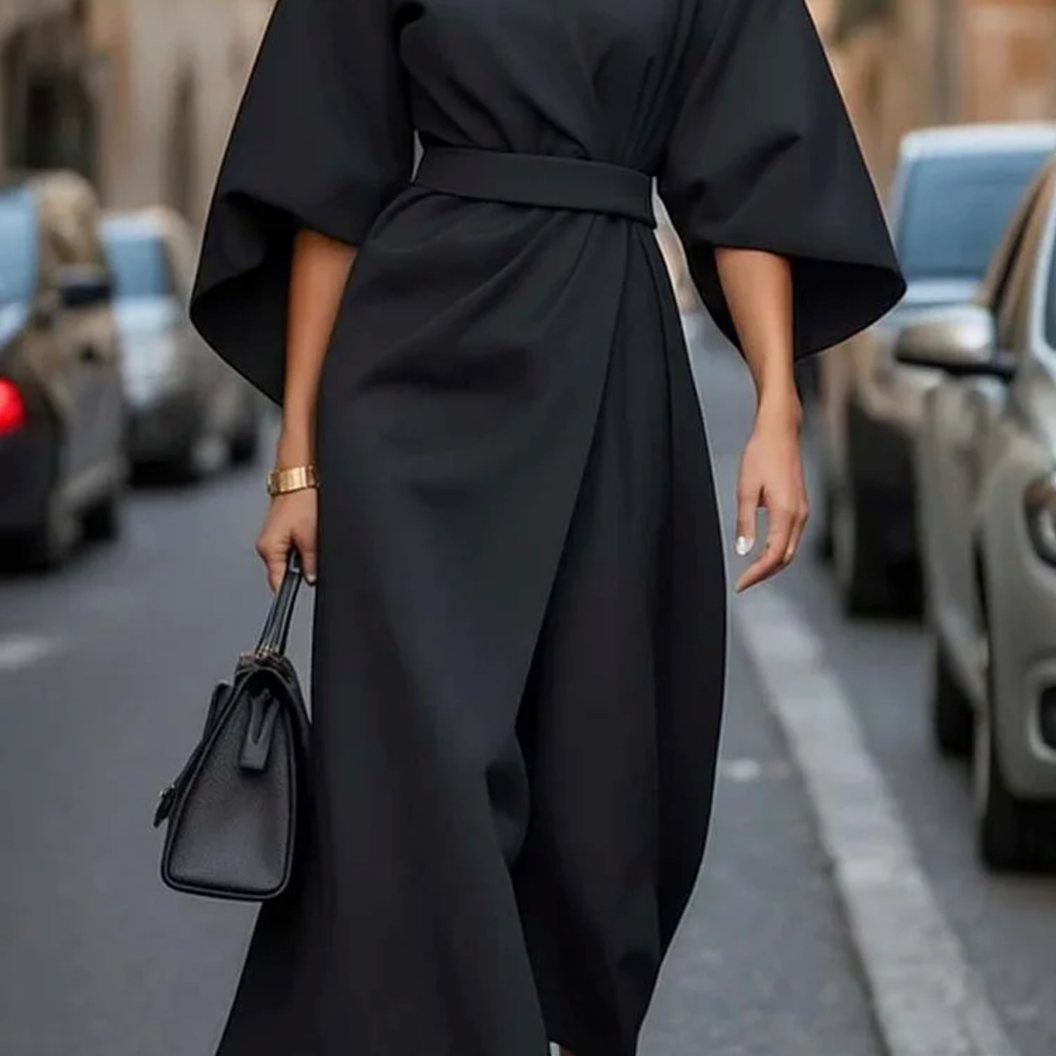 Chic Lantern Sleeve Dress with Belt for Any Occasion