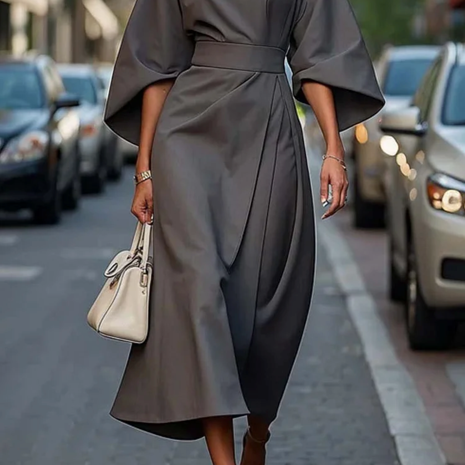 Chic Lantern Sleeve Dress with Belt for Any Occasion
