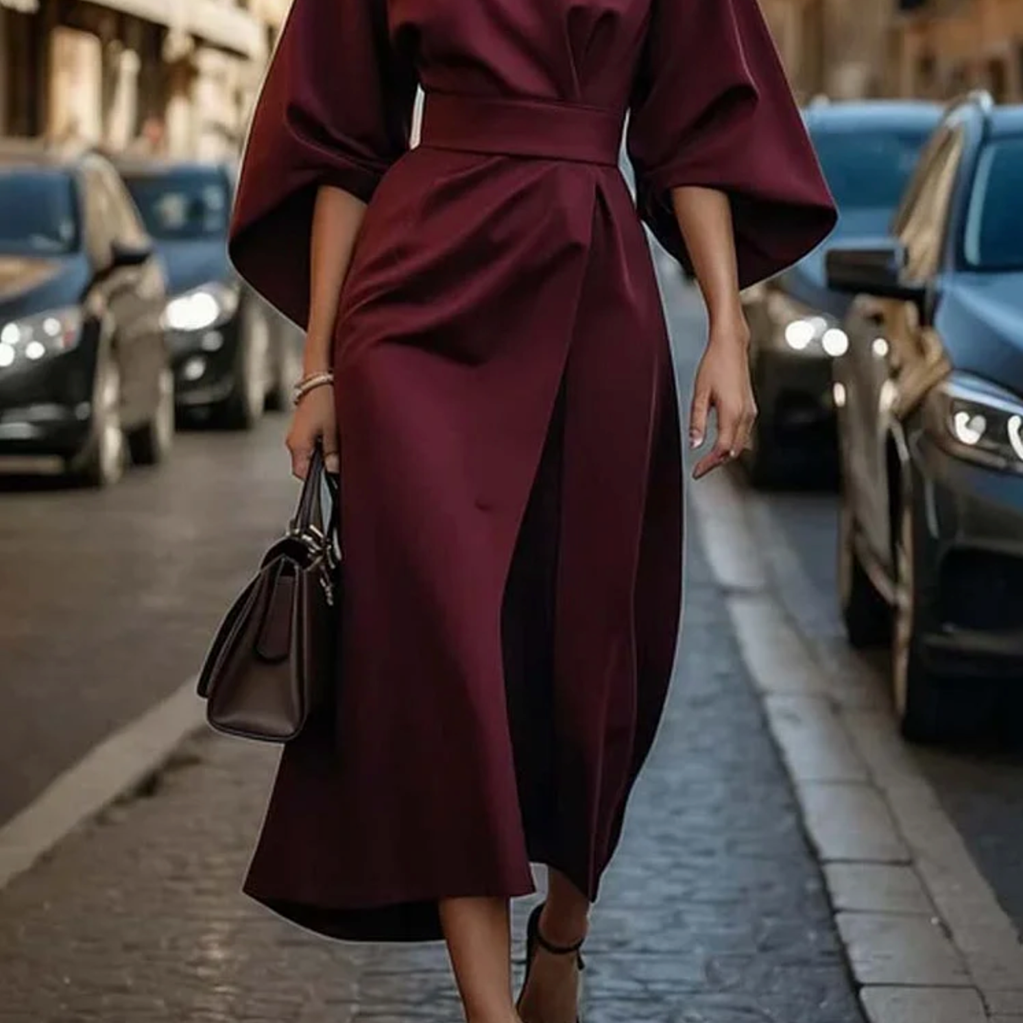 Chic Lantern Sleeve Dress with Belt for Any Occasion