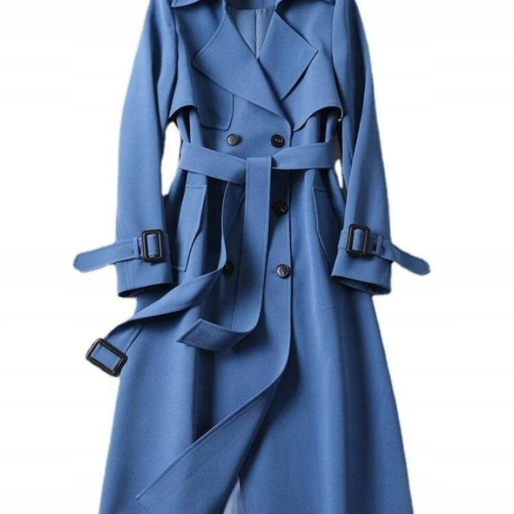 Women's Longline Double-Breasted Trench Coat – Stylish Belted Outerwear