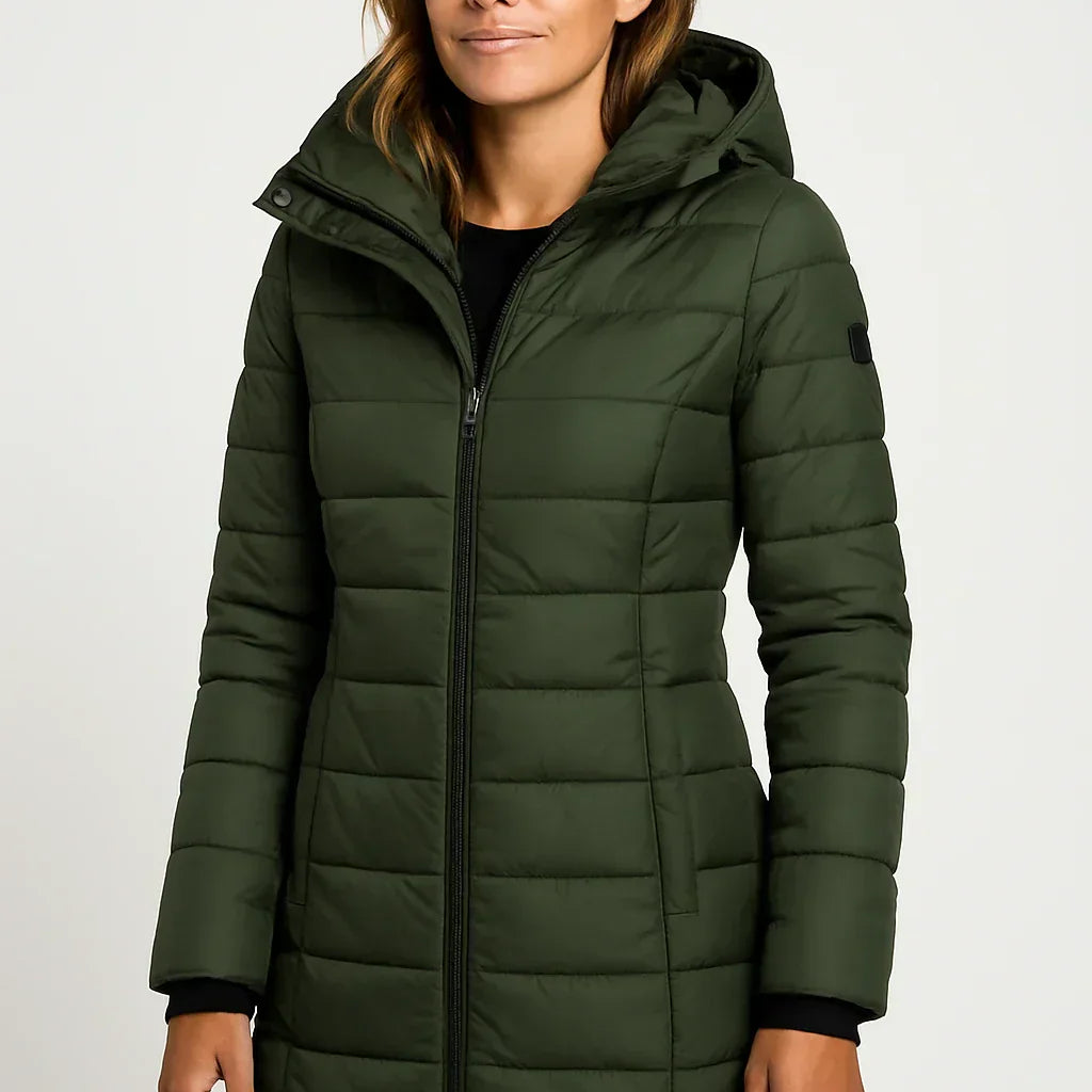 Women's Quilted Hooded Puffer Jacket for Outdoor Wear
