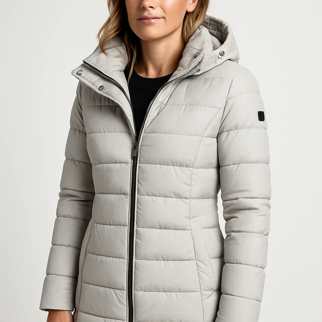 Women's Quilted Hooded Puffer Jacket for Outdoor Wear