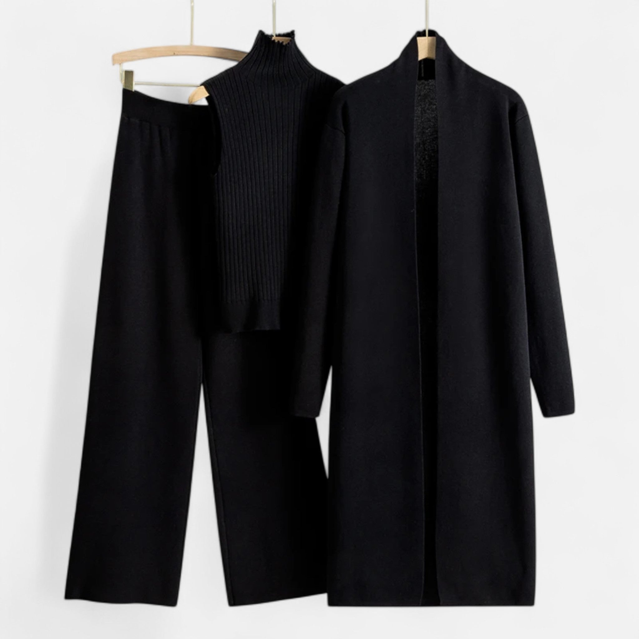 Chic Women's Three-Piece Set: Sleeveless Top, Wide-Leg Trousers & Longline Cardigan for Any Occasion