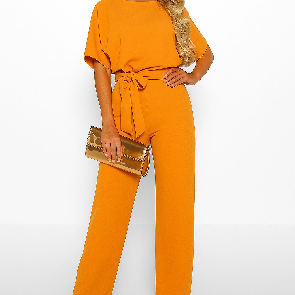Chic Women's Short Sleeve Tie Ribbon Jumpsuit for Any Occasion