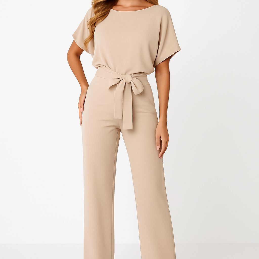 Chic Women's Short Sleeve Tie Ribbon Jumpsuit for Any Occasion