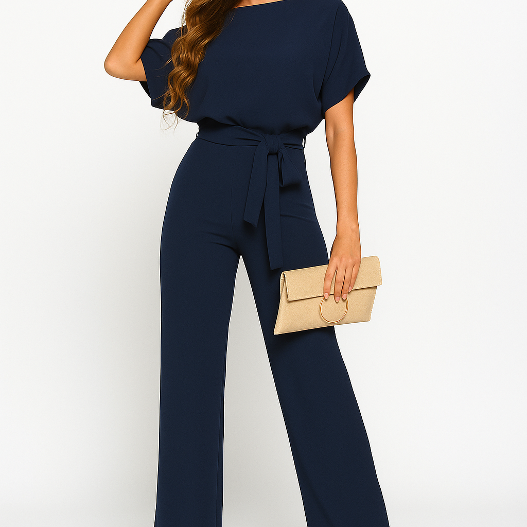 Chic Women's Short Sleeve Tie Ribbon Jumpsuit for Any Occasion